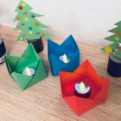 Teelichthalter aus Origami – Basteln mit Kindern
